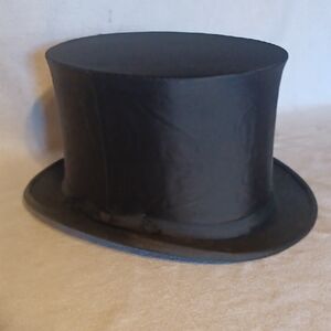 Vintage Black Top Hat Opera Hat Coleaspible Black Satin Hat Size 7 3/8